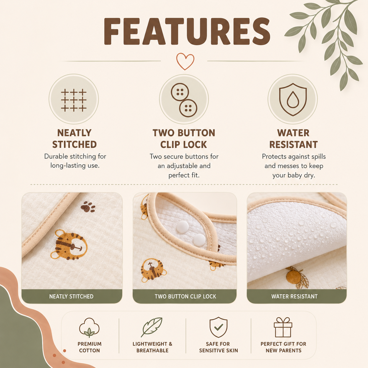 5-Pack Feeding Bibs | Soft, Absorbent & Snap-Close for Babies