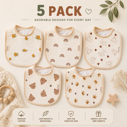 5-Pack Feeding Bibs | Soft, Absorbent & Snap-Close for Babies