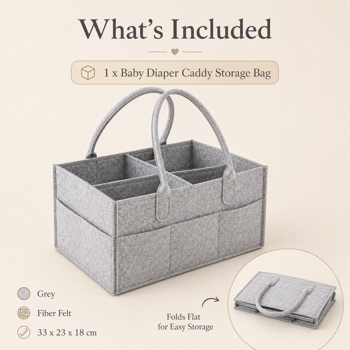 Nest & Go Baby Diaper Caddy – Grey